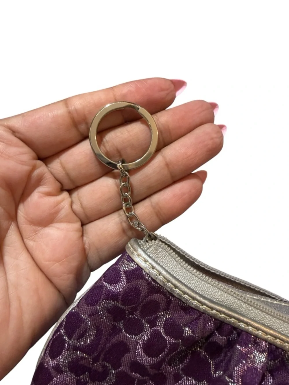 Vintage Coach Purple Lurex Optic Signature Mini Coin Purse/Keychain/Bag Charm - Picture 8 of 8